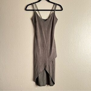 XS Windsor Faux Suede Mini Dress Dark Olive Green/Grey Asymmetrical Bodycon